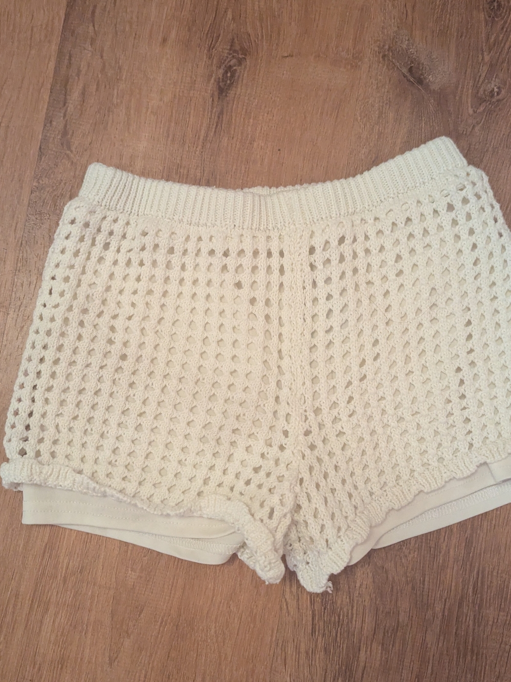 art class Cream Crochet Knit Shorts with Lined Inner